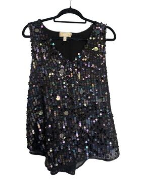 Moulinette Soeurs Black Iridescent Sequin V-Neck Camisole